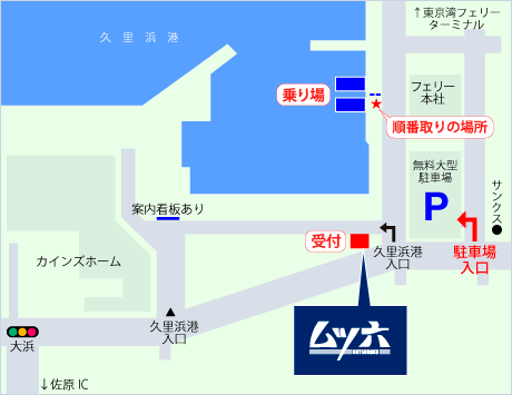 ムツ六店舗と乗場案内図